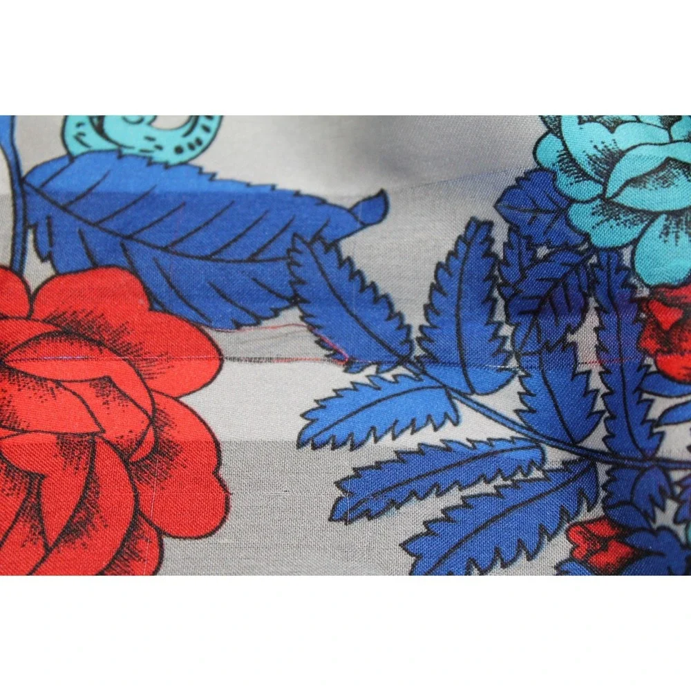 Silk Feel Floral Paisley Square Scarf Pink Blue Red White Stripes 30 x 20
